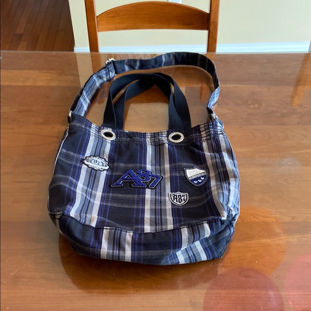 Aeropostale Kids Blue Plaid Bag with Patches